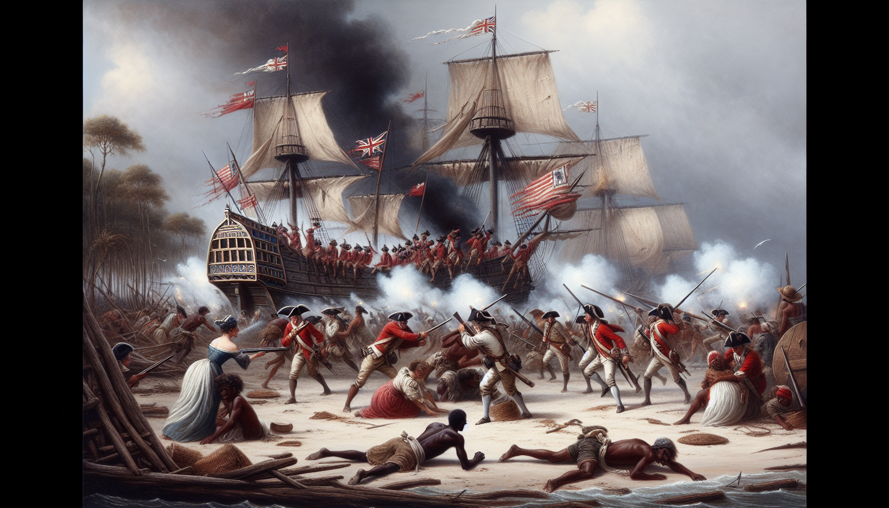 Illustration of British raiders attacking Amelia Island