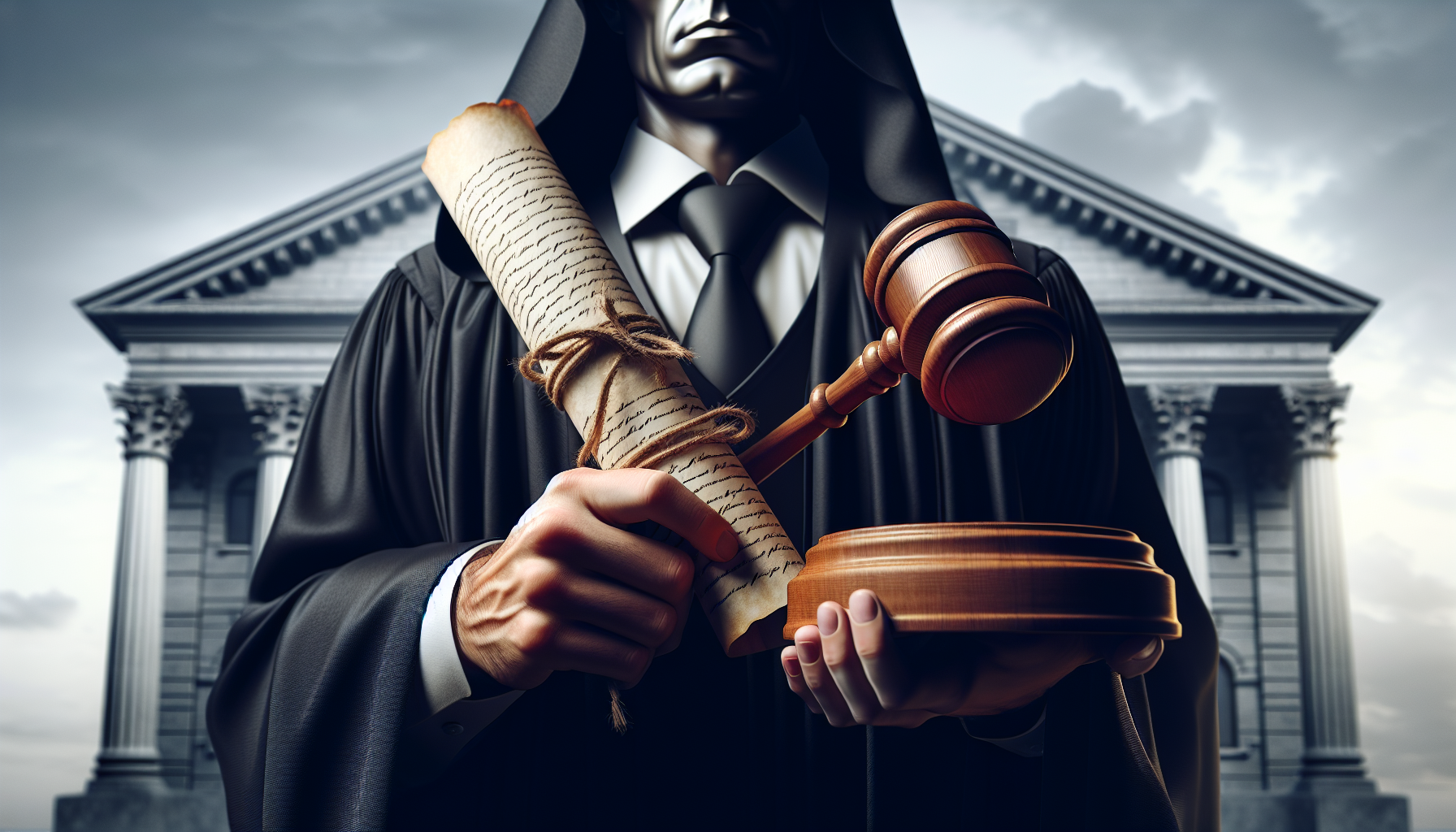 Illustration of a person holding a legal document and a gavel symbolizing legal action for anticipatory repudiation