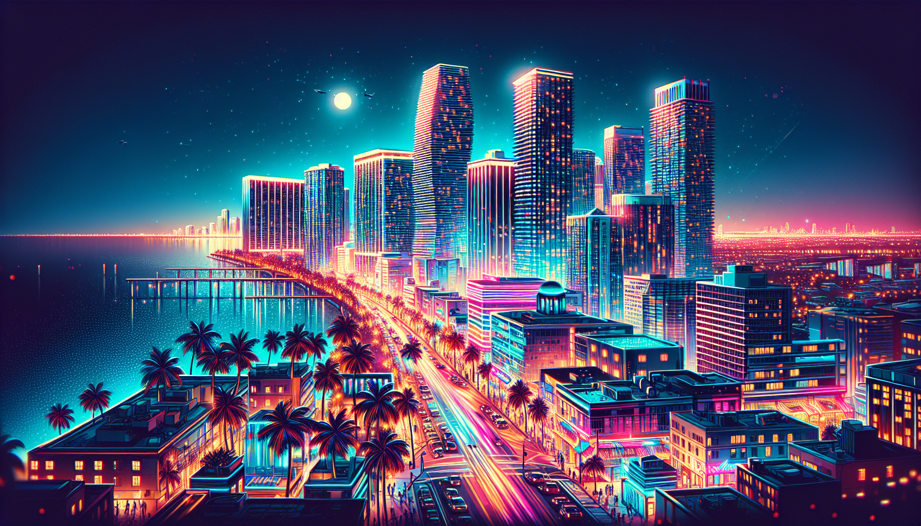Illustration of Miami's vibrant nightlife during the conference
