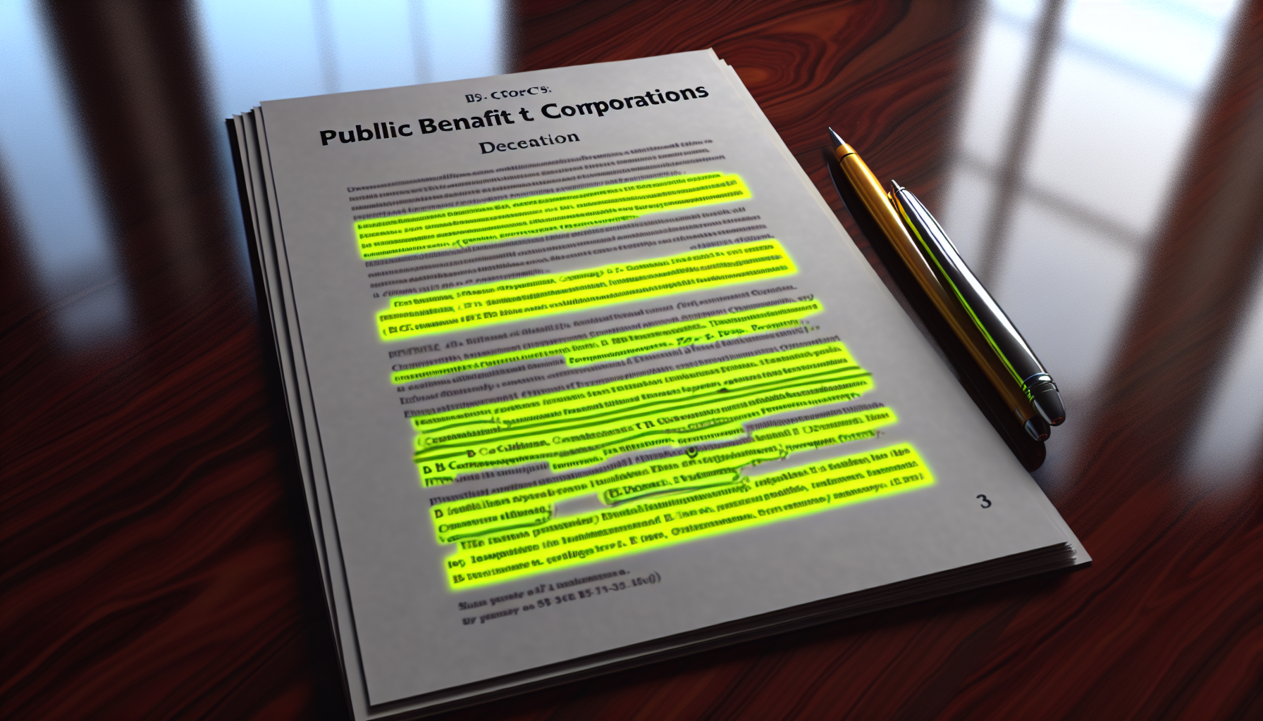 Photo of a legal document highlighting the differences between PBCs and B Corps