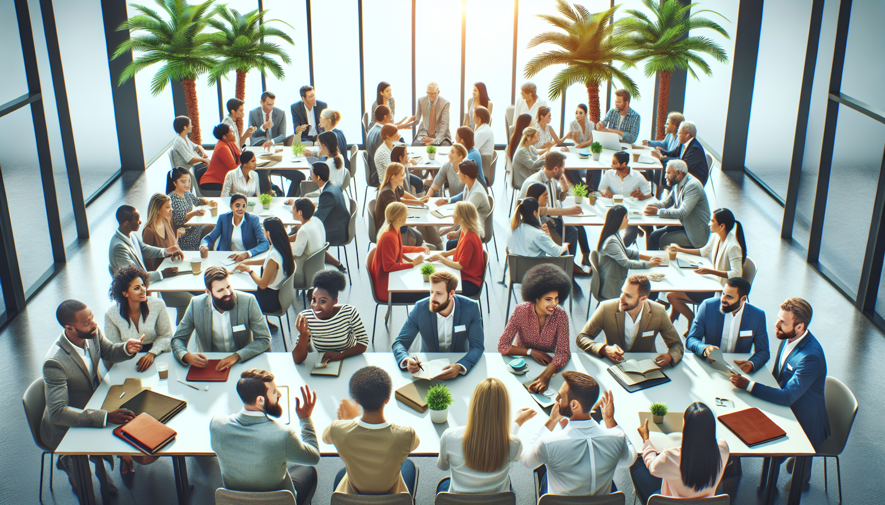 Illustration of diverse entrepreneurs and investors networking at a conference