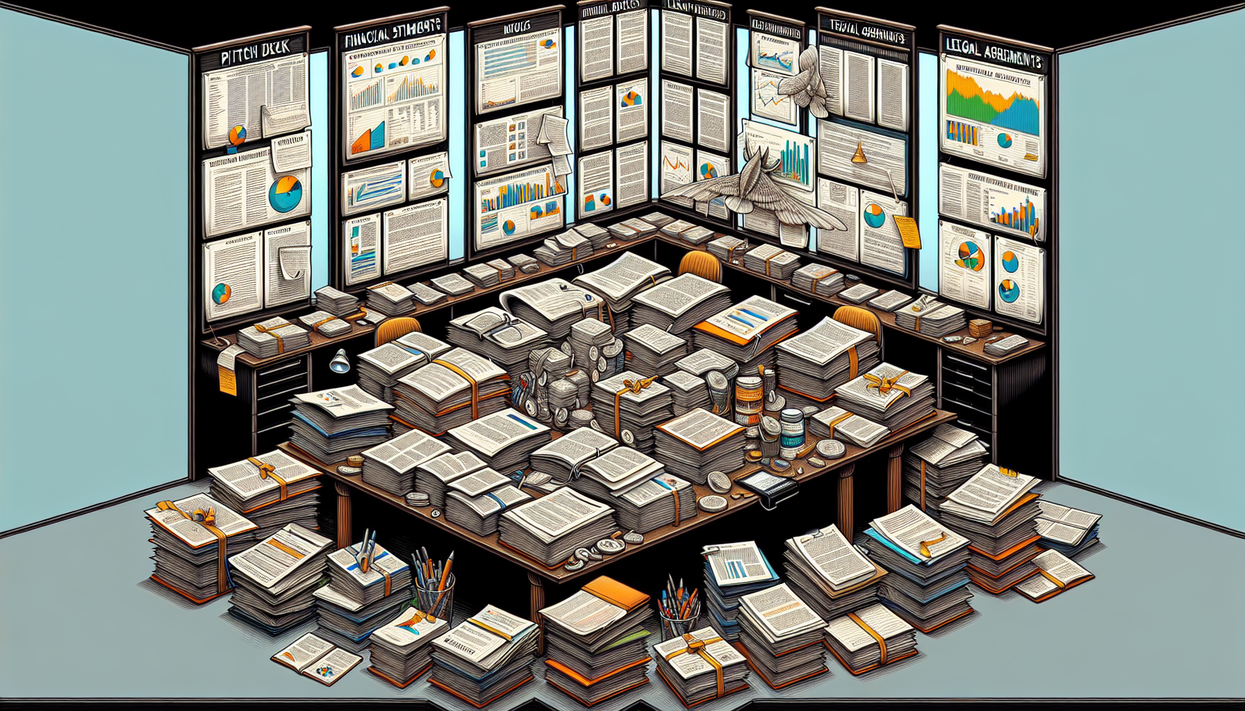 Illustration of key documents in a data room for investors