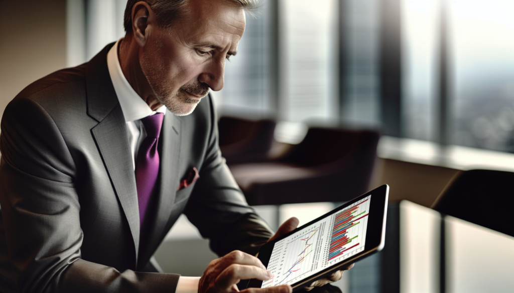 A businessman analyzing financial data on a digital tablet