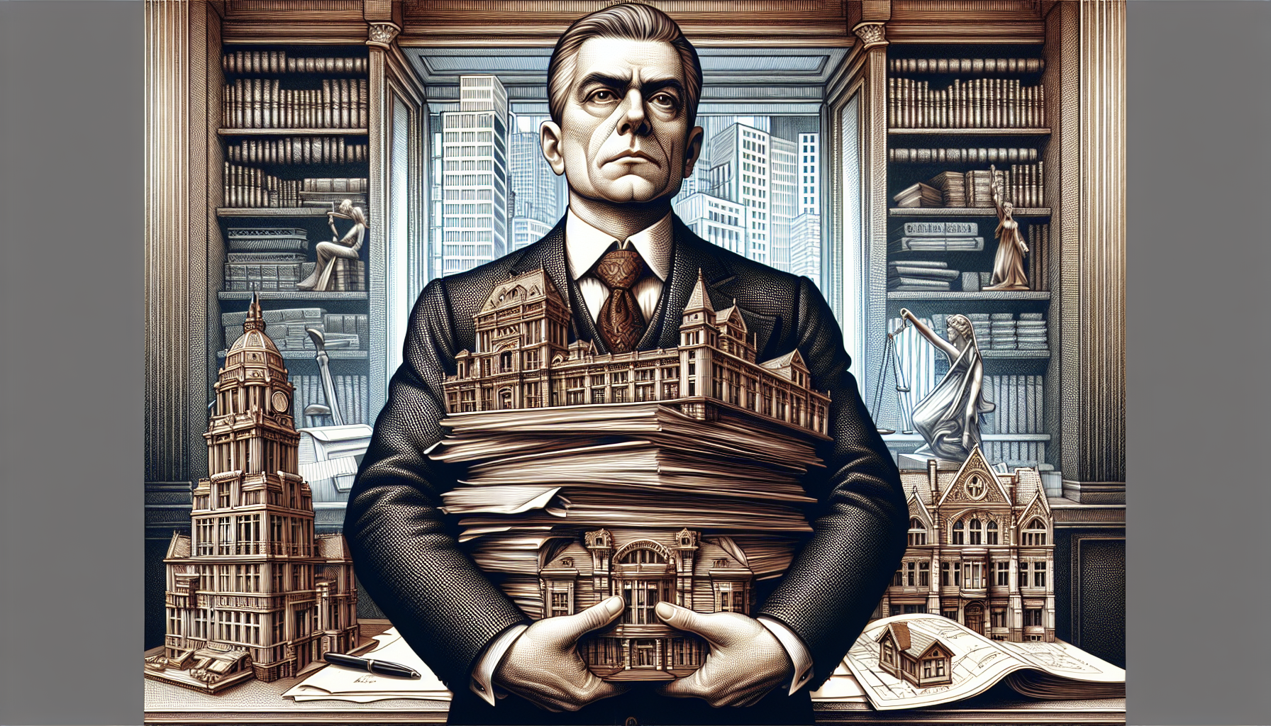Illustration of a lawyer with legal documents